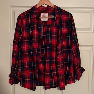 Red & navy polkadot flannel long sleeve button up